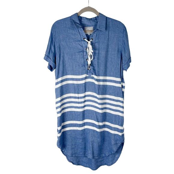 Rails Rocky Linen Blend Dress Womens Large Blue Short Sleeve Catalina Stripe - Picture 3 of 16